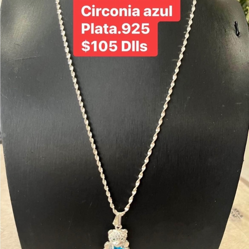 925 Silver Necklace with Blue Cubic Zirconia Pendant bear 🐻